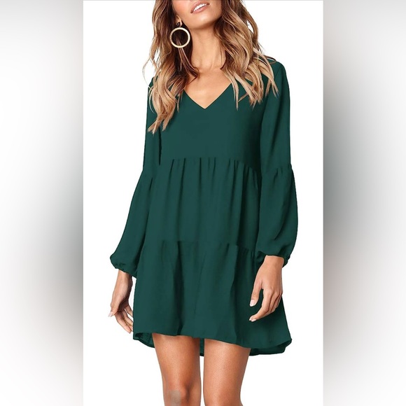 *NWOT* Amazon / Amoretu Ruffled Tier V-Neck Tunic Shift Dress / Green / Large - Picture 3 of 13
